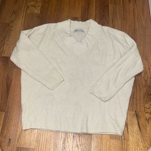 Zara cream oversized v-neck sweater